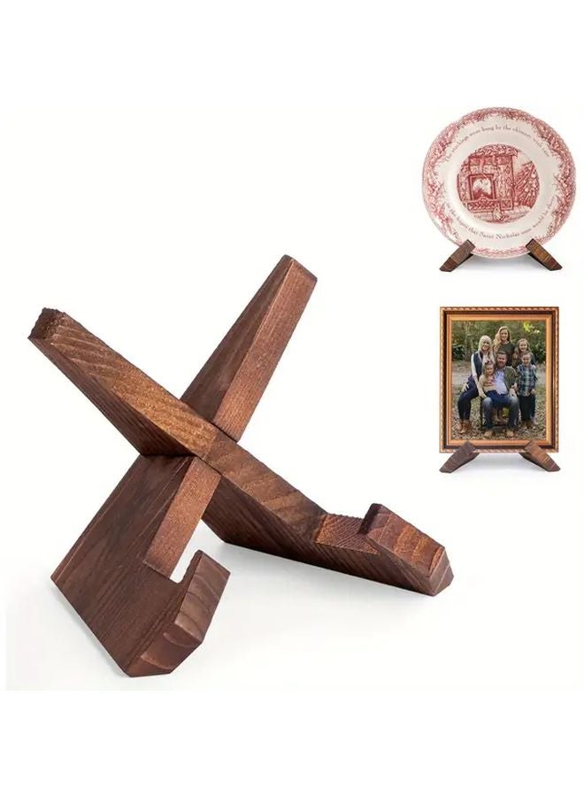 Rustic Wooden Plate Stand 4.5 Inch Country Style Decorative Tabletop Easel Display Holder - Image 1